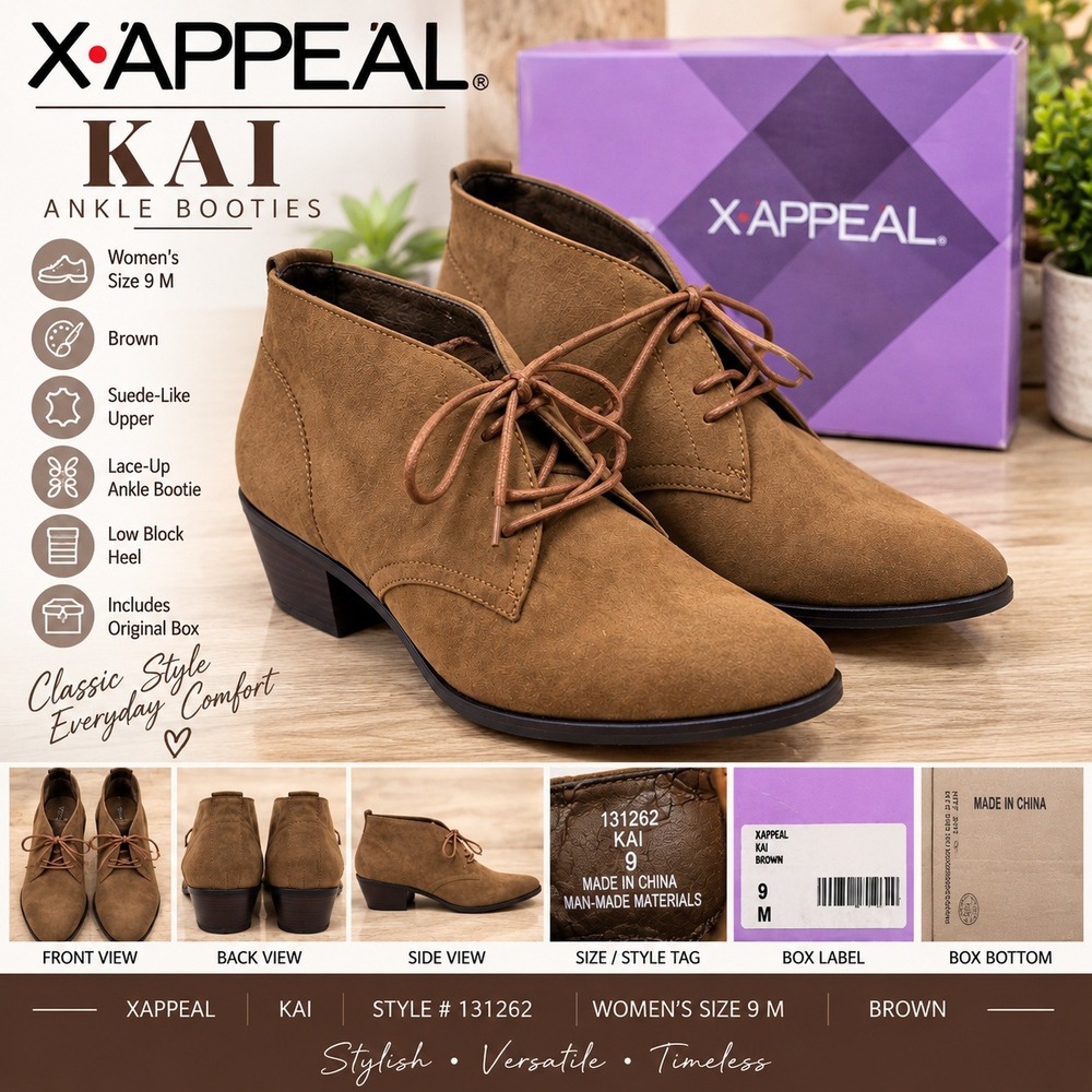Xappeal Kai Brown Lace Up Ankle Booties Low Block Heel 131262 Womens 9 M